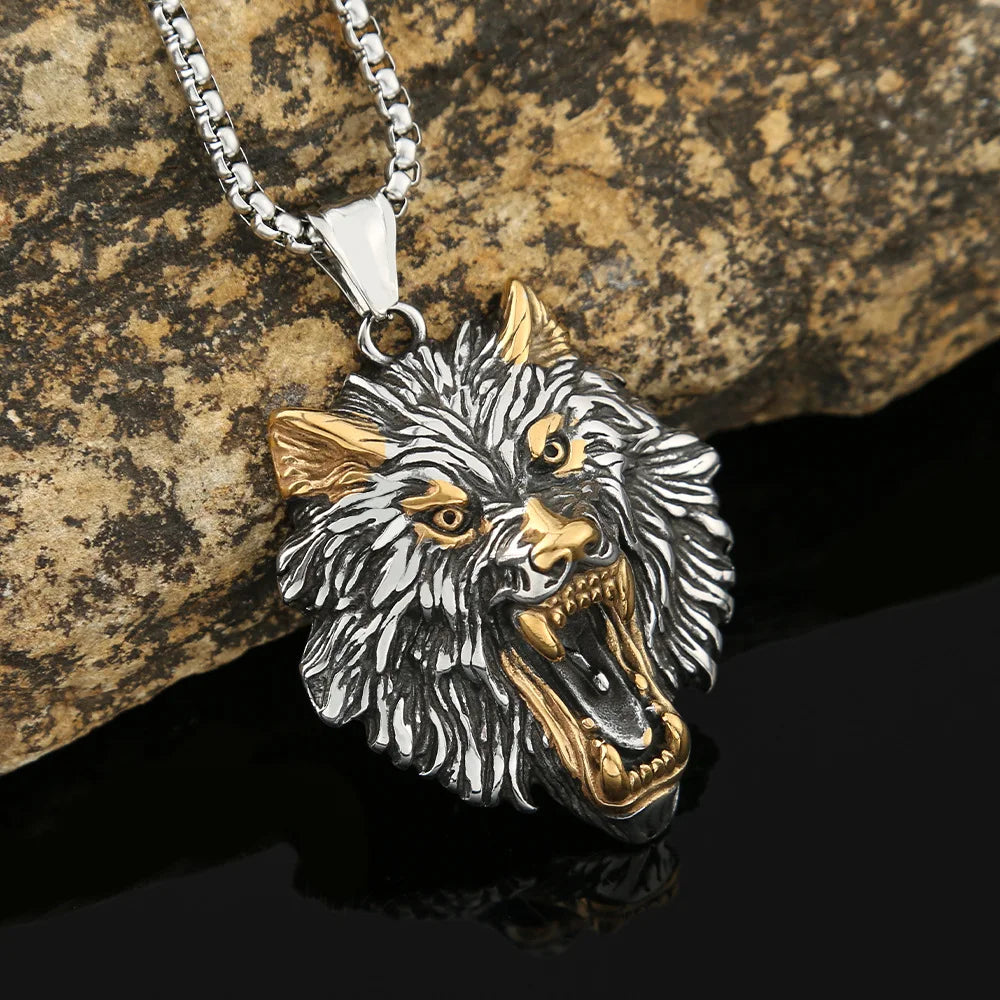 316L Steel Lion Necklace for Men - Viking Warrior Pendant Jewelry, Retro Punk Rock Amulet Gift, Gothic Biker Animal Accessories