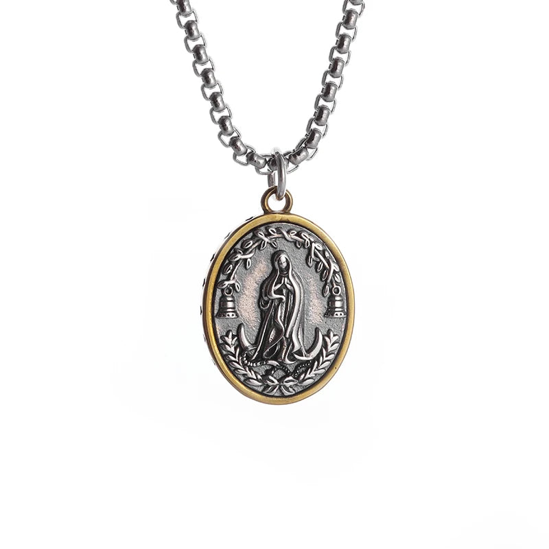 Classic Catholic Virgin Mary Square Pendant Necklace for Men Women Christian Religious Prayer Amulets Jewelry Gifts