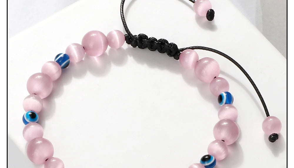 Blue Evil Eye Beaded Bracelets Natural Cat Eye Stone 6 8mm Opal Men Bangles Adjustable Women Bracelet Lucky Yoga Jewelry Gifts