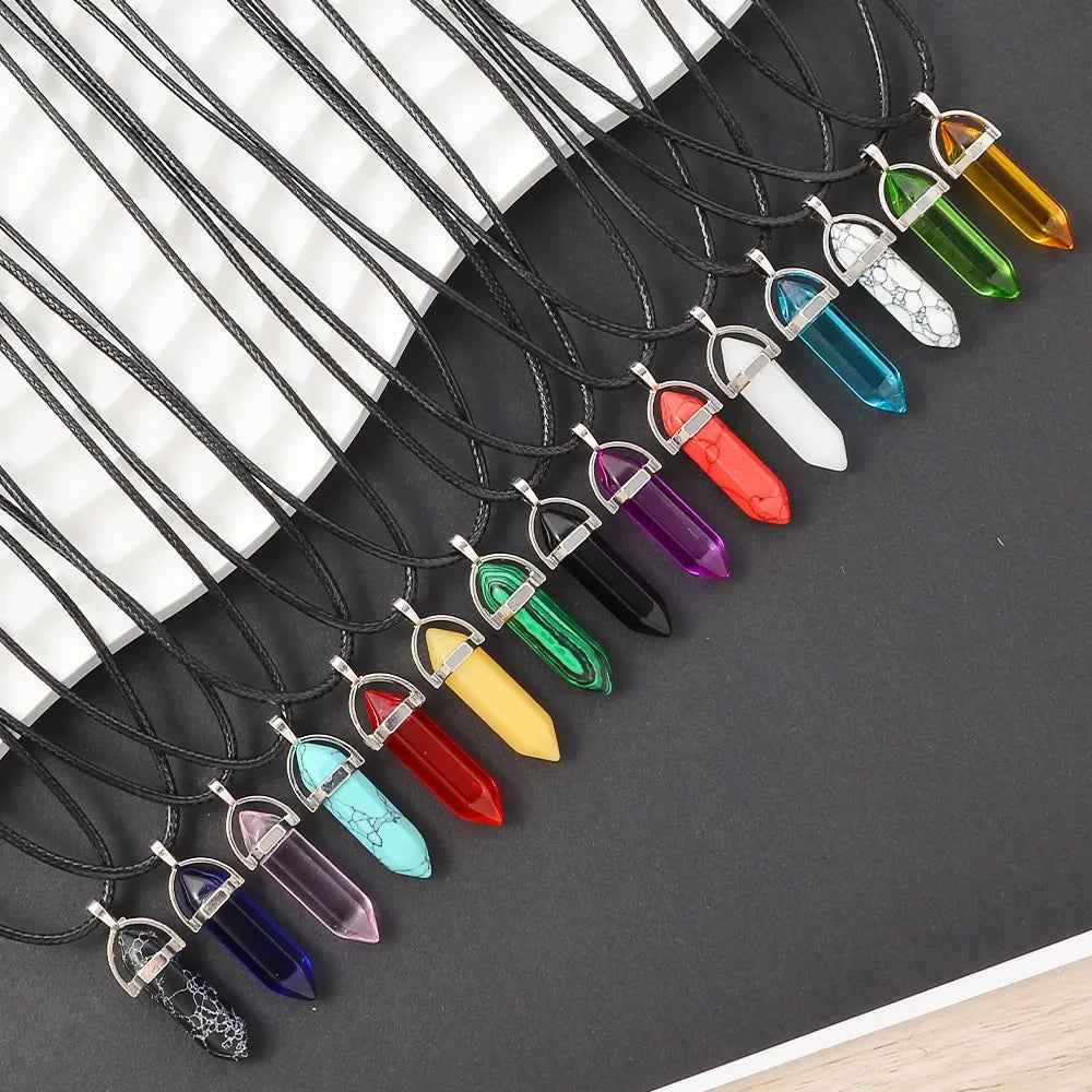 Natural Crystal Wishing Stone Necklace Energy Stone Hexagonal Pendant Men Women Birthday Gift Healing Talisman Jewelry