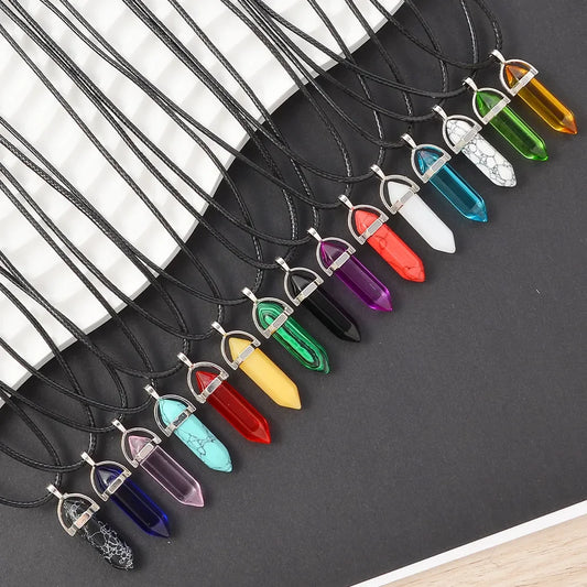 Natural Crystal Wishing Stone Necklace Energy Stone Hexagonal Pendant Men Women Birthday Gift Healing Talisman Jewelry