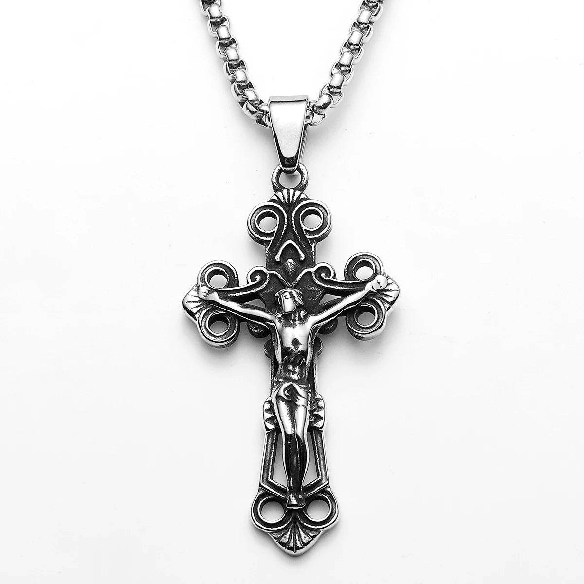 Jesus Cross Hollow Amulets Stainless Steel Men Necklaces Pendant Chain Punk For Women Fashion Jewelry Gift Wholesale Dropshiping