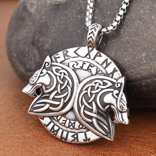 Classic Viking Fenrir Wolf Pendant Vintage Stainless Steel Nordic Rune Necklaces for Men Gift Fashion Charm Scandinavian Jewelry