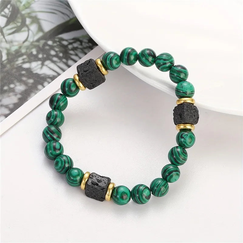 1pc New Malachite Bracelets Men Nature Stone Bead Couple Bracelet for Women Health Care Help Weight Loss Jewelry