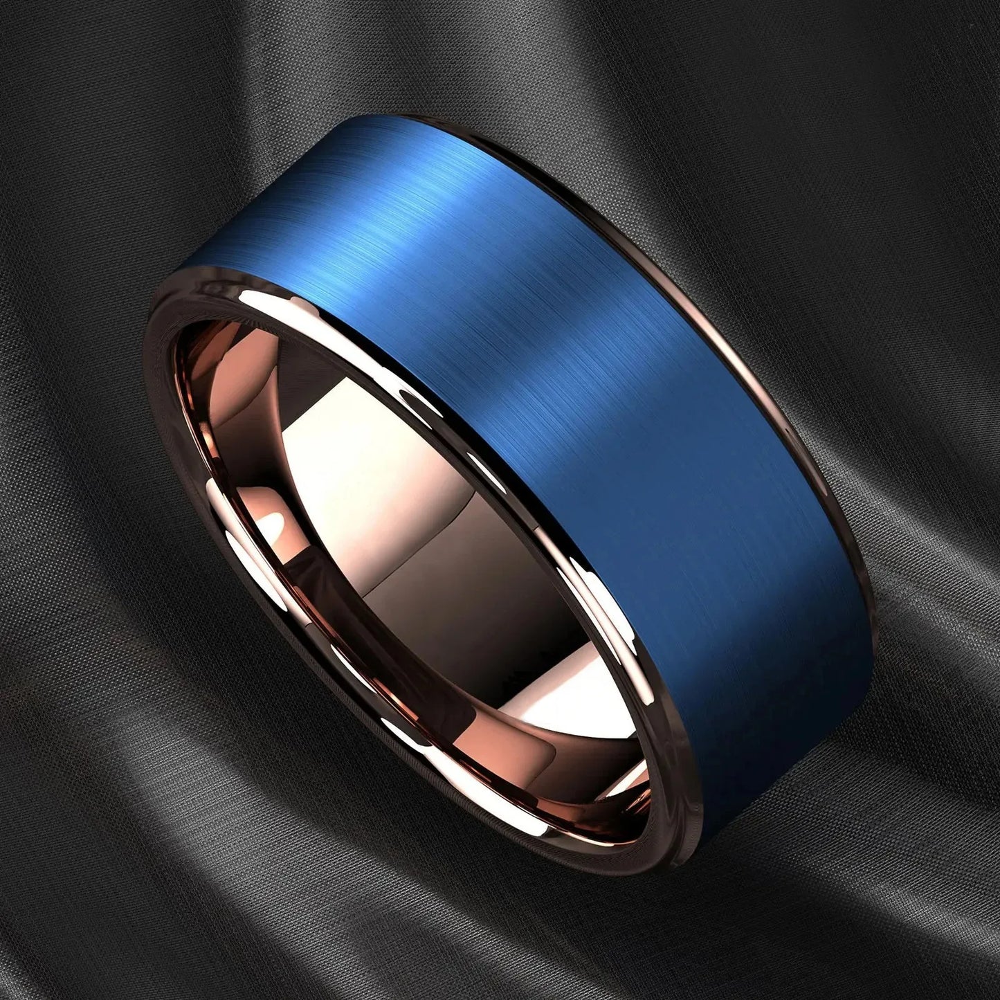 Fashion 8mm Black Brushed Stainless Steel Rings for Men Rose Gold Color Step Edge Men Promise Rings Wedding Party Jewelry Gifts