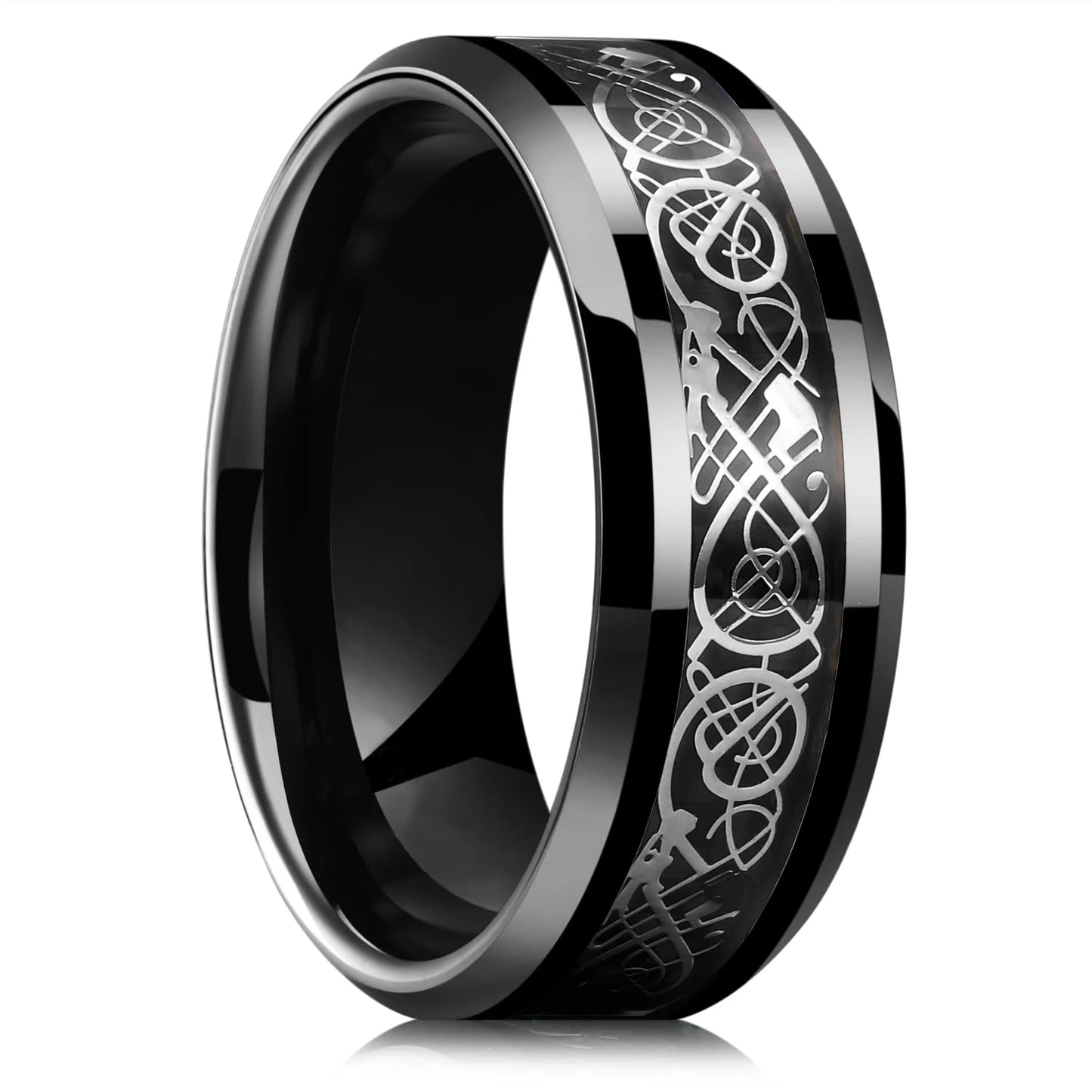 Fashion 8mm Blue Brushed Titanium Stainless Steel Rings for Men Rose Gold Color Step Edge Men Rings Wedding Engagement Jewelry