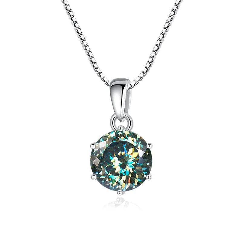 Butterflykiss 1CT 100 Faced Cut Moissanite Solitaire Drop Necklaces Gold Plated Pendant Real S925 Silver Chain Jewelry For Women Bluish Green 1.0CT 45cm
