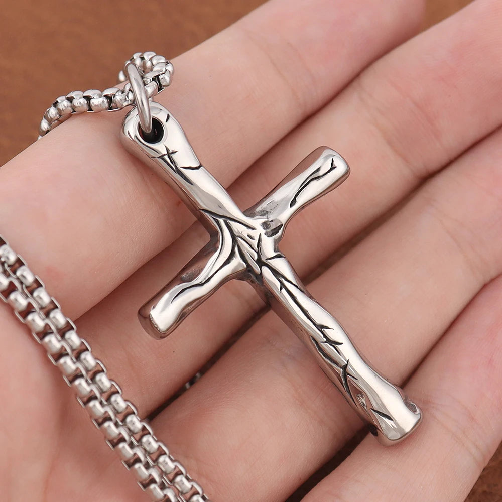 New Simple Cross Pendant Chain for Men Women Popular Charm Stainless Steel Christian Necklace Vintage Religion Jewelry