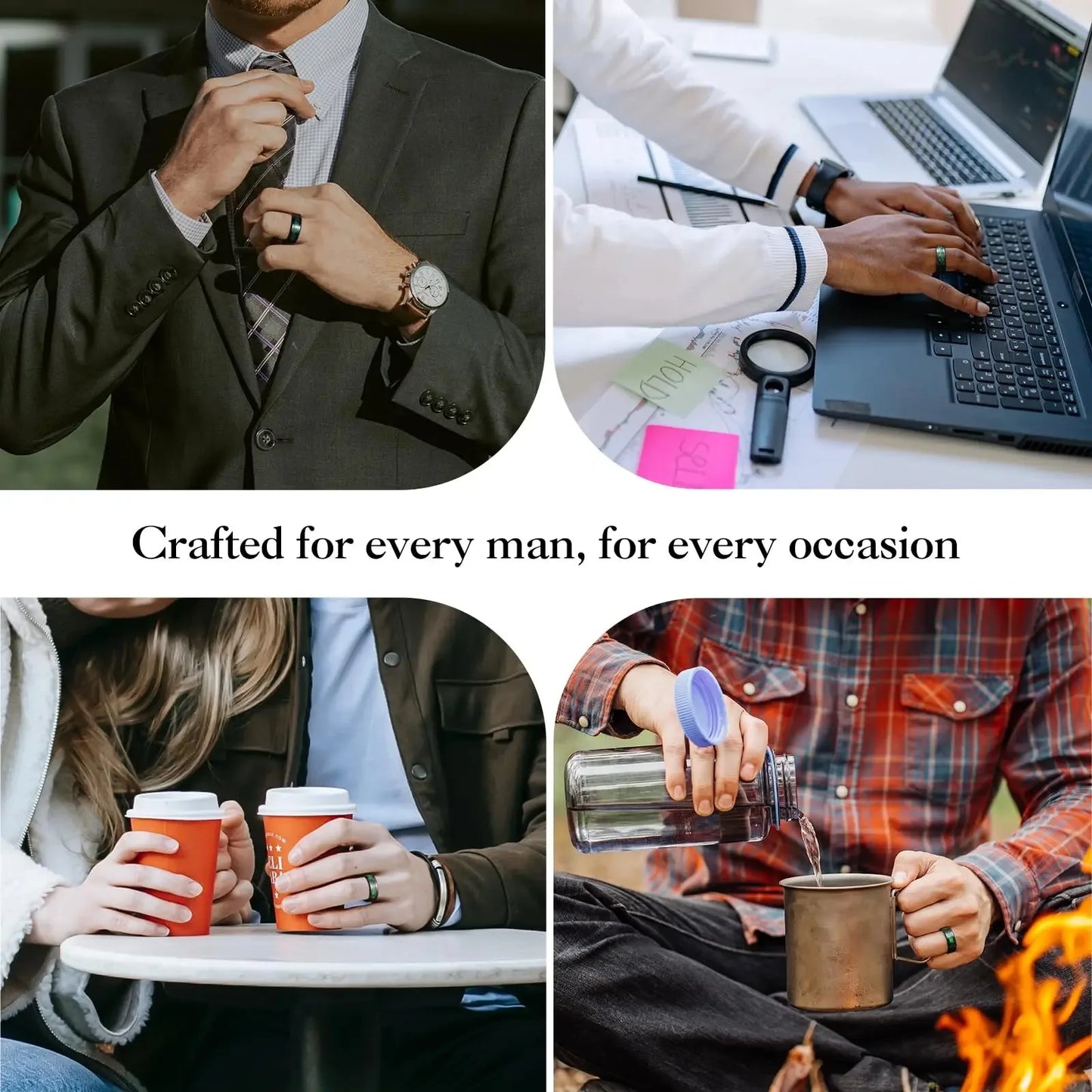 Fashion 8mm Titanium Stainless Steel Rings for Men Women High Polished Inlay Green Shell Men Promise Rings Wedding Party Jewelry