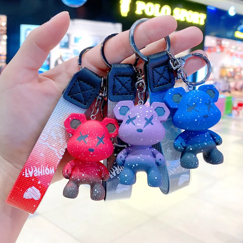 Cartoon Bear Key Chain Chameleon Resin Keychain Webbing Tape Fashion Doll Bag Pendant Holiday Car Key Ring For Girl Jewelry Gift