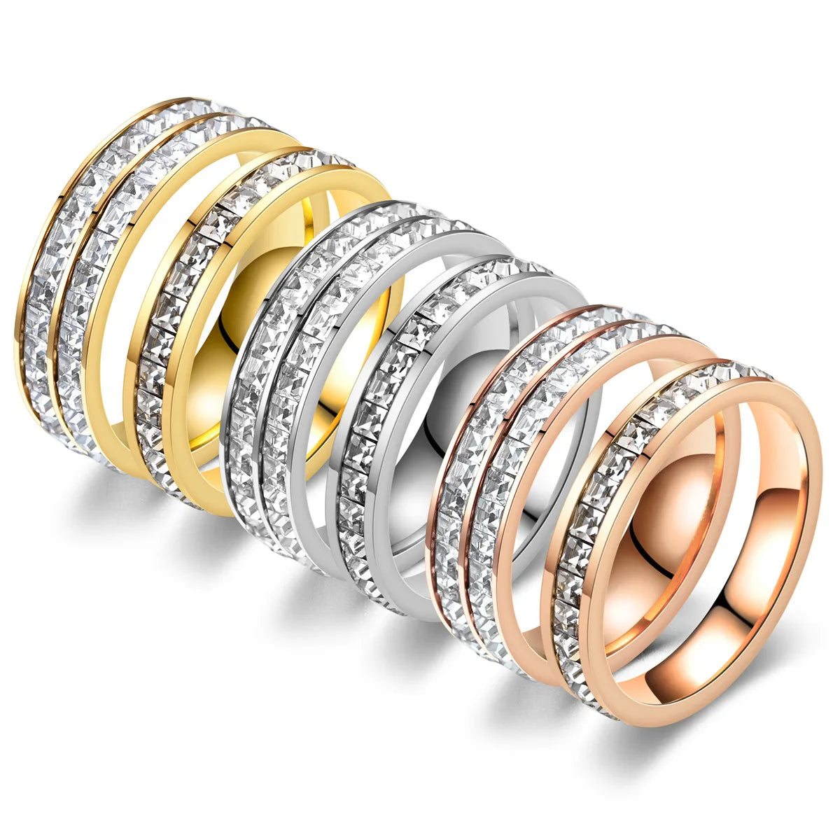 Hip Hop Iced Out Crystal CZ Bling Woman Rings Fashion Stainless Steel Rings For Men Women Wedding Engagement Jewelry Wholesale