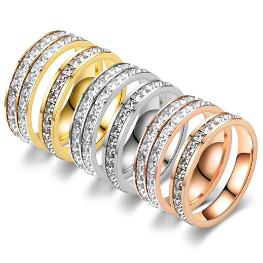 Hip Hop Iced Out Crystal CZ Bling Woman Rings Fashion Stainless Steel Rings For Men Women Wedding Engagement Jewelry Wholesale