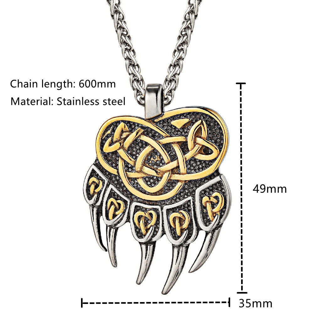 Never Fade Viking Celtic Wolf Claw Necklace Men Norse Rune Bear Claw Self-defense Amulet Genuine Leather Stainless Steel Jewelry