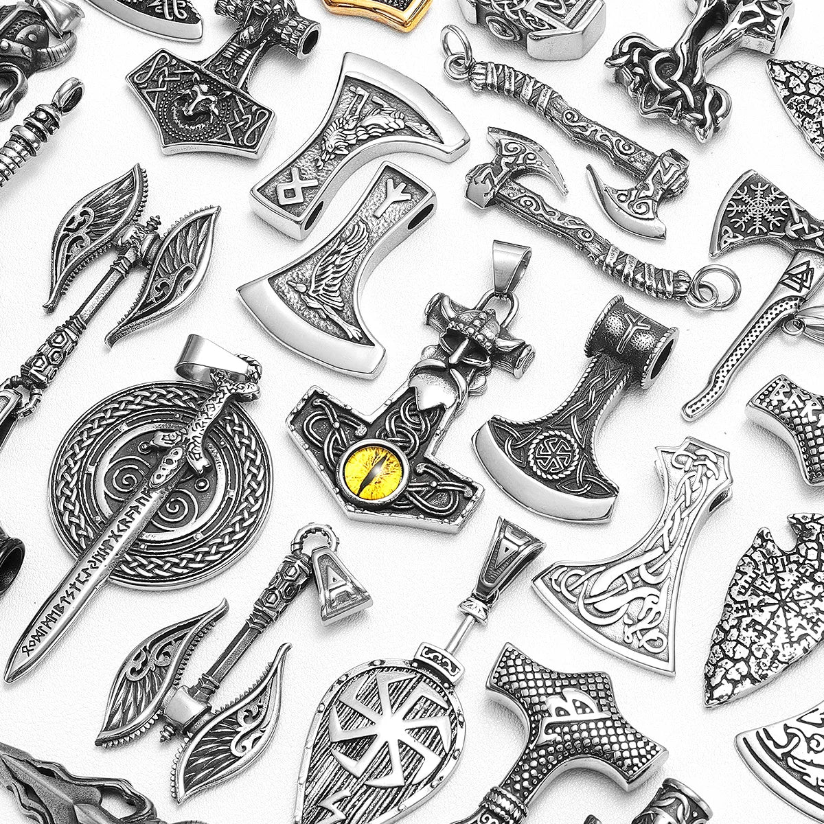 Collar con colgante de acero inoxidable con diseño de armas vikingas para hombre, estilo nórdico, estilo retro rock, punk, rap, para amigos, regalo de joyería masculina.