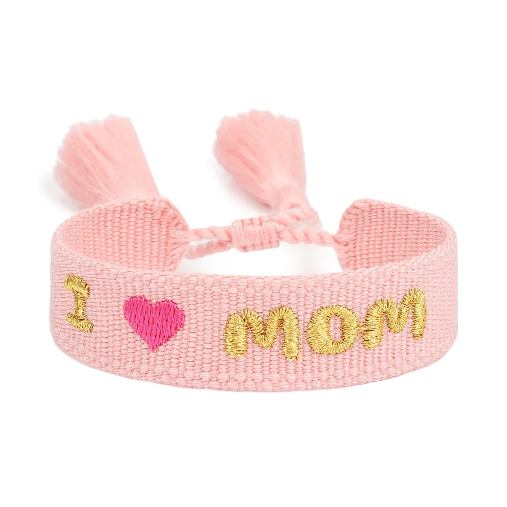 I LOVE YOU MOM, Tassel Handcrafted Beaded Bracelet, 18k Gold Heart, Perfect for Mother's Day, Birthday, or Gratitude Gifts