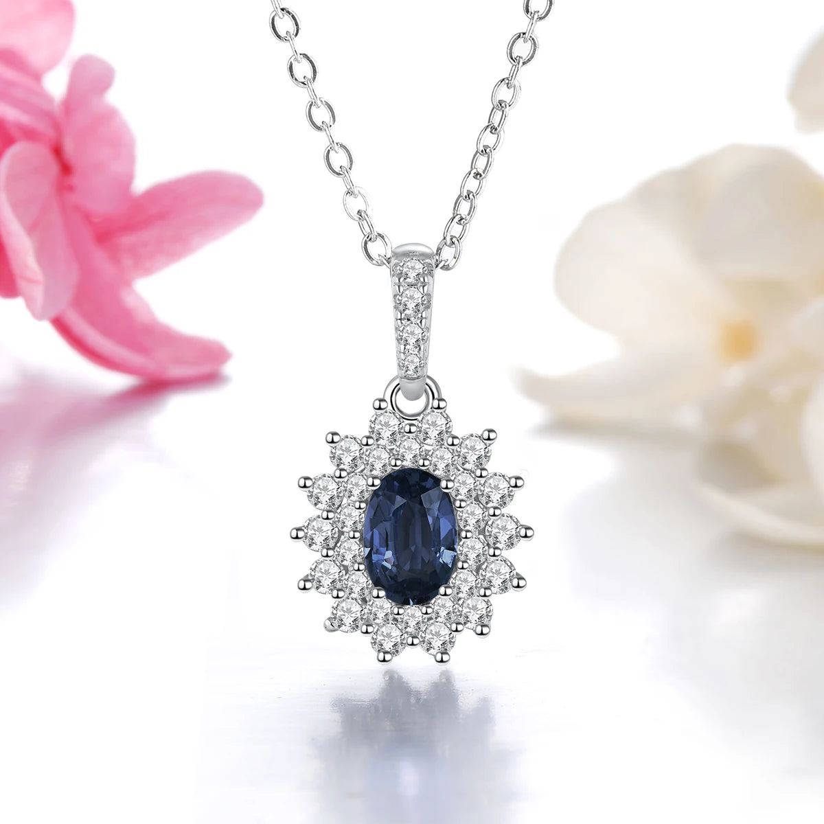 Natural Blue Sapphire Solid Sterling Silver Rhodium Pendants 0.6 Carats Genuine Precious Gemstone Classic Luxury Fine Jewelrys