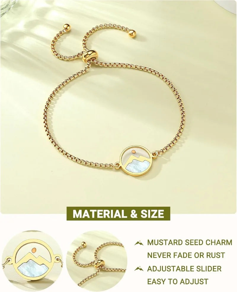 18k Gold Stainless Steel Mustard Seed Bracelets Baptism Confirmation Catholic Christian Easter Gifts for Teen Girl Kids Women