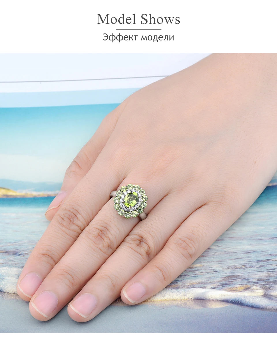 Natural Peridot Sterling Silver Rings 3.2 Carats Genuine Gemstone Birthstone Elegant Romantic Style Fine Jewelrys Christmas Gift