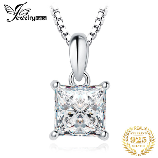 JewelryPalace 5A CZ 1ct Princess 925 Sterling Silver Pendant Necklace for Woman Lady Girl No Chain Fashion Birthday Gift