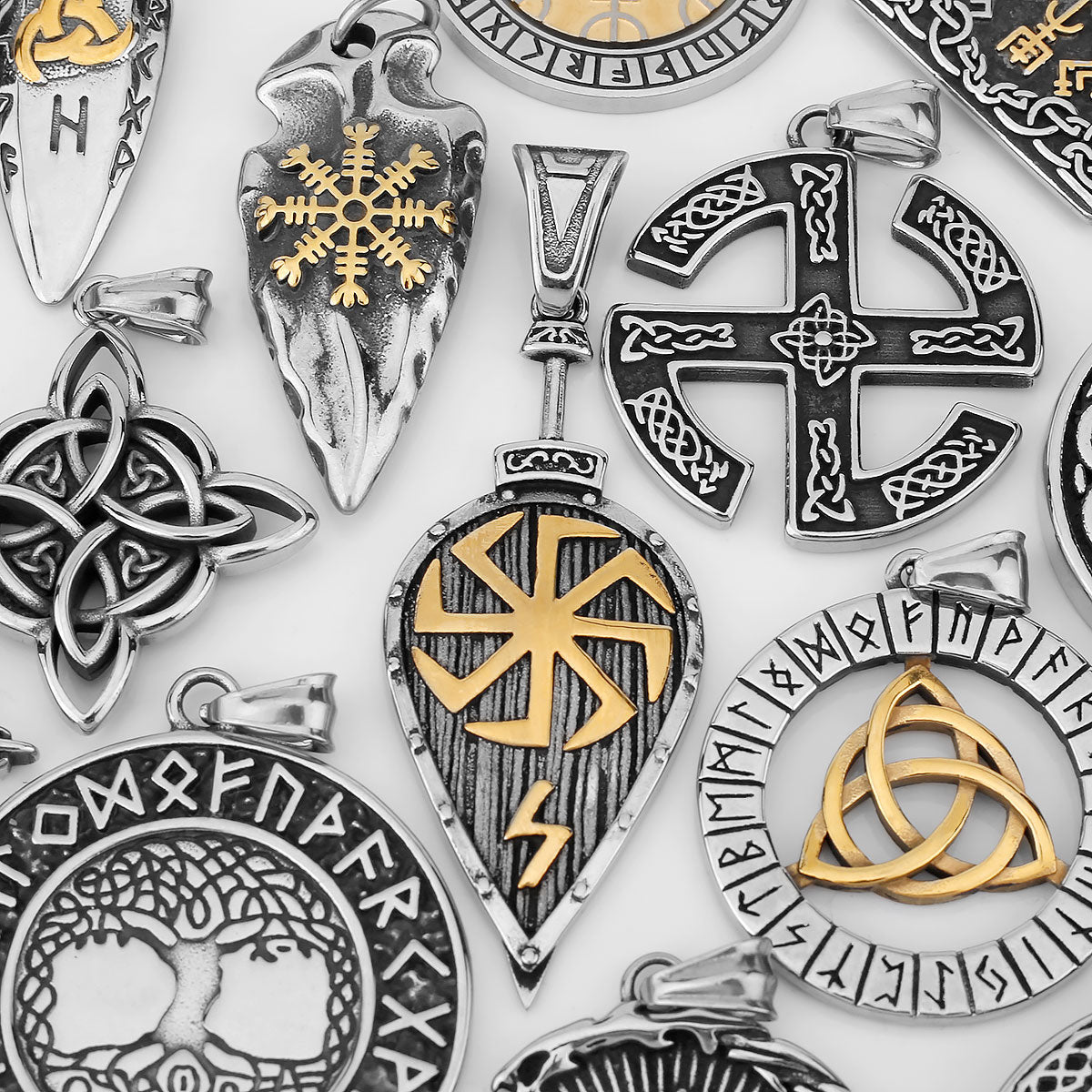 Nordic Totem Amulet Rune Necklace Retro Geometric Pattern Stainless Steel Jewelry Viking Punk Pendant Men's Fashion Jewelry Gift