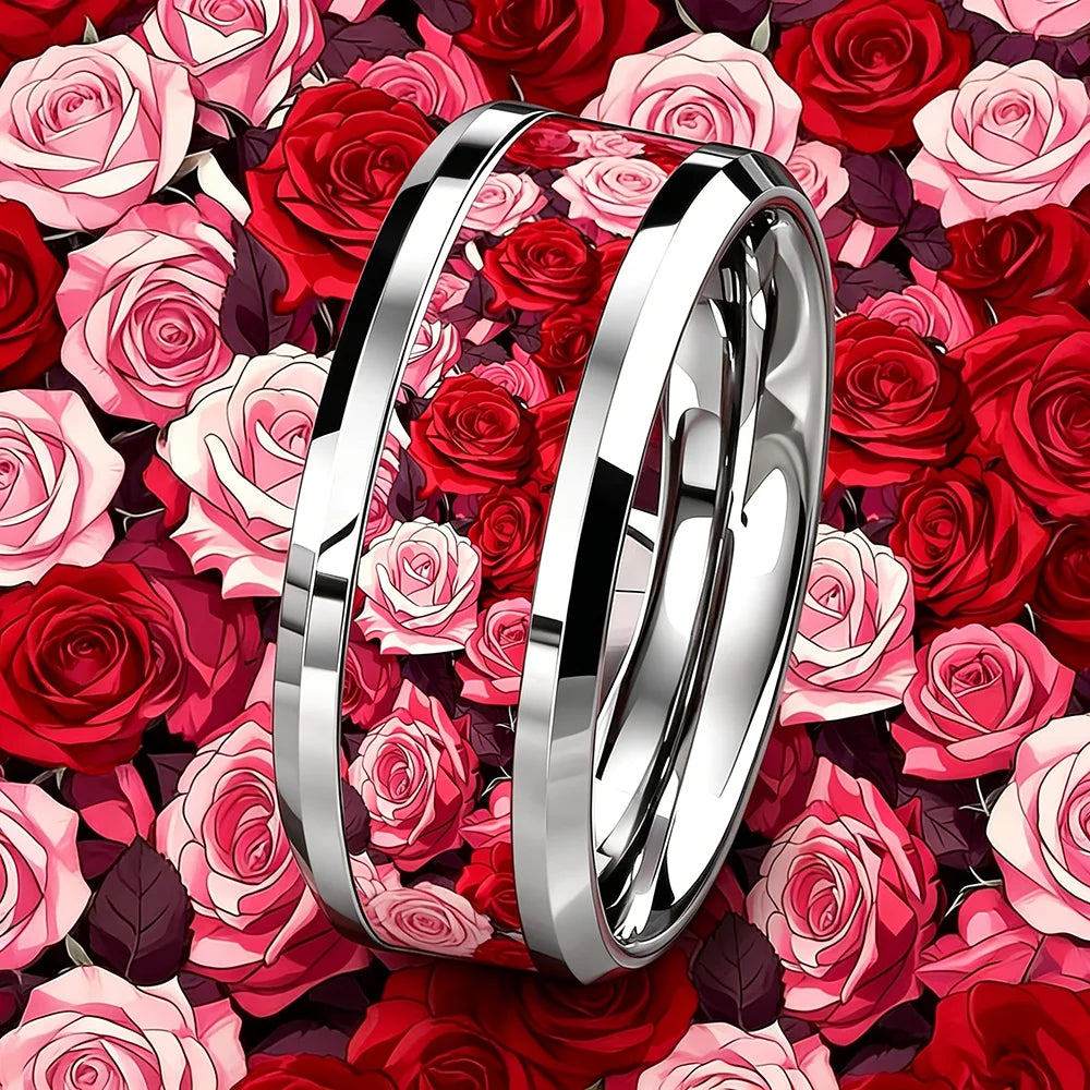 Cute Ocean-Themed 8mm Men Stainless Steel Ring with Dreamy Sea Jellyfish Pattern Inlay Rings for Teenager Wedding Party Jewelry