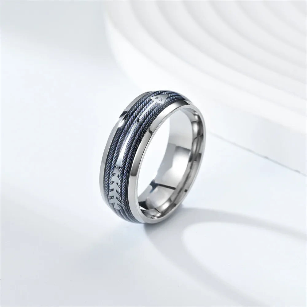 Fashion 8mm Arrow Pattern Stainless Steel Rings For Men Silver Color Brushed Men Rings Wedding Band Jewelry Wholesale