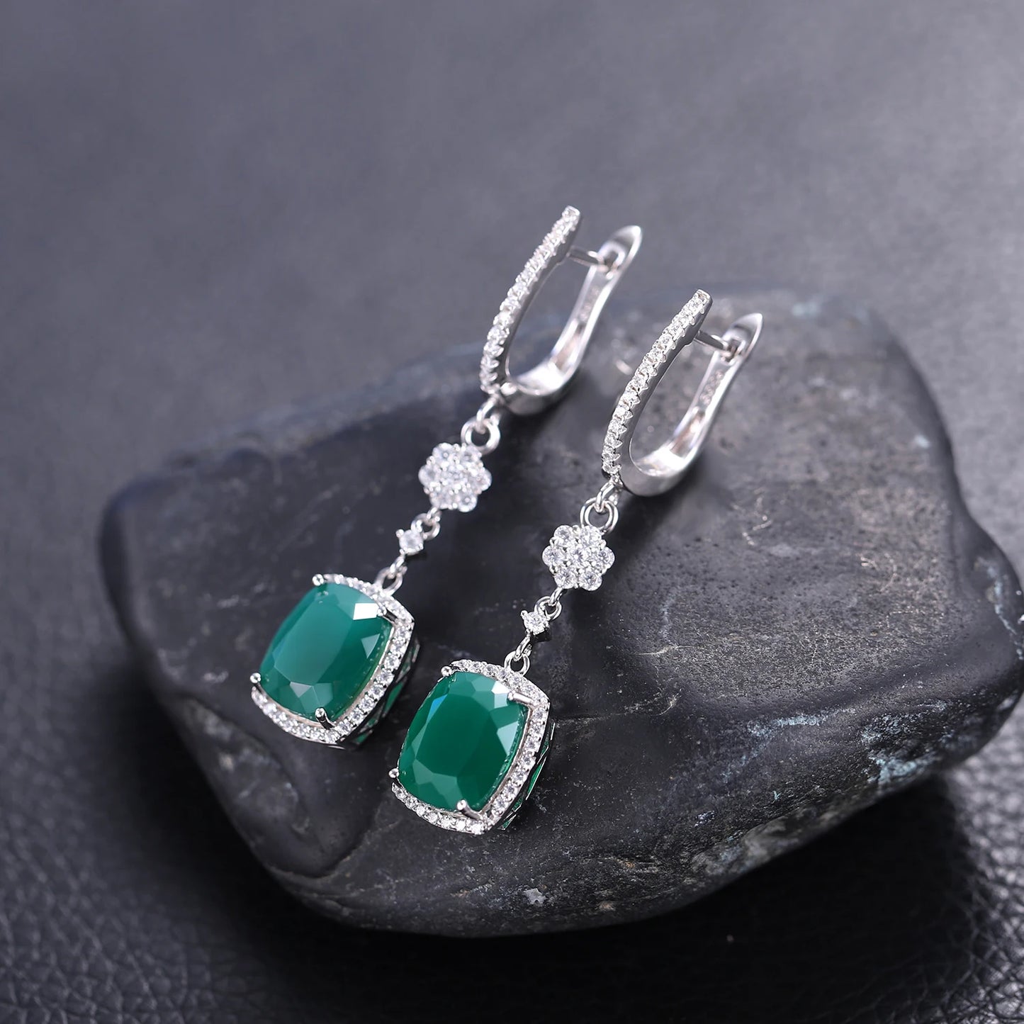 Gem's Ballet Natural Green Agate Earrings Solid 925 Sterling Silver 4.43ct Gorgeous Fine Jewelry Drop Earrings For Women