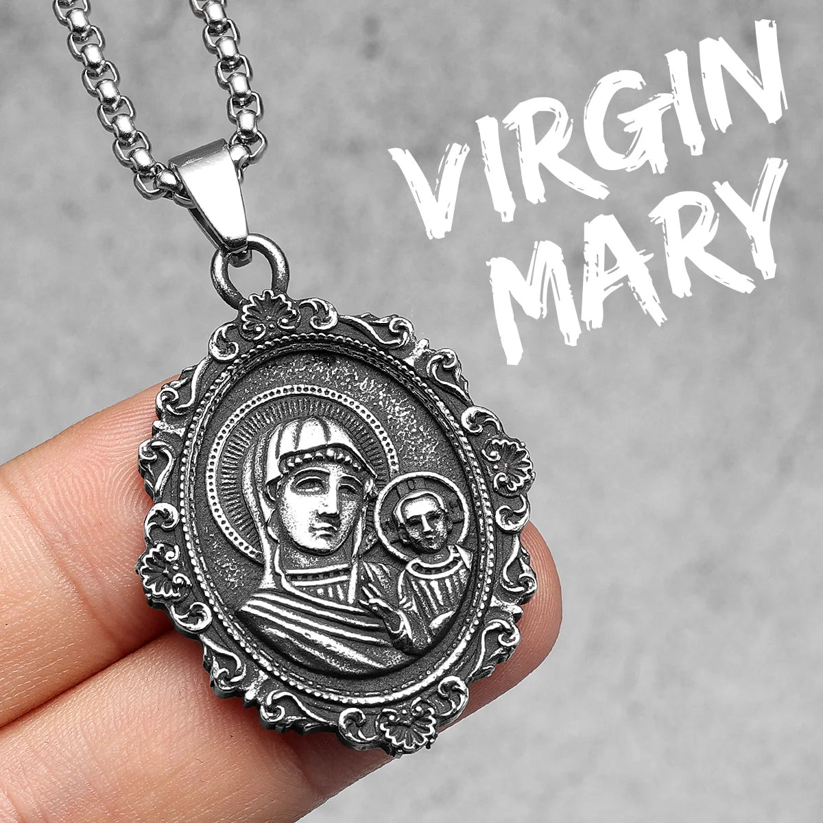 Virgin Mary Powerful Amulets Stainless Steel Men Necklaces Pendant Chain Punk Trendy For Women Fashion Jewelry Gifts Wholesale