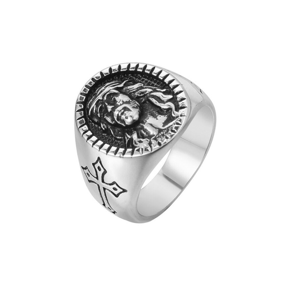 Fashion 316L Stainless Steel Details Jesus Ring Punk Vintage Religion Cross Rings For Men Women Christian Jewelry Dropshipping Style A