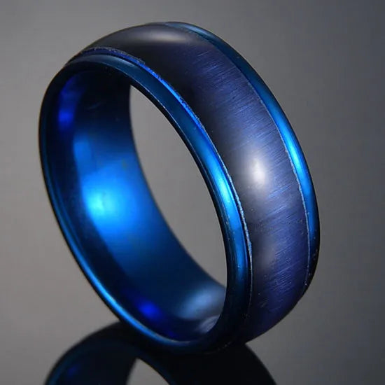 Fashion New 8mm Simple Men Ring Smooth Stainless Steel Blue Charms Rings Women's Couple Jewelry Gift Dropshipping