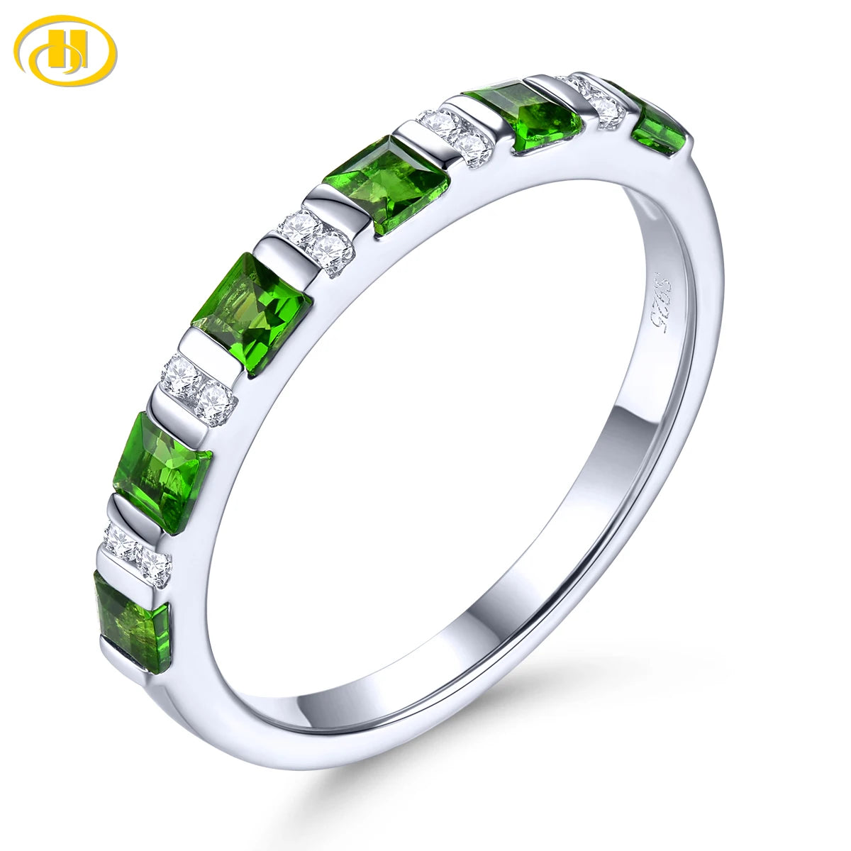 Natural Genuine Chrome Diopside Silver S925 Ring Women Classic Elegant Fine Jewelry Top Quality Meaningful Birthday Gifts 9