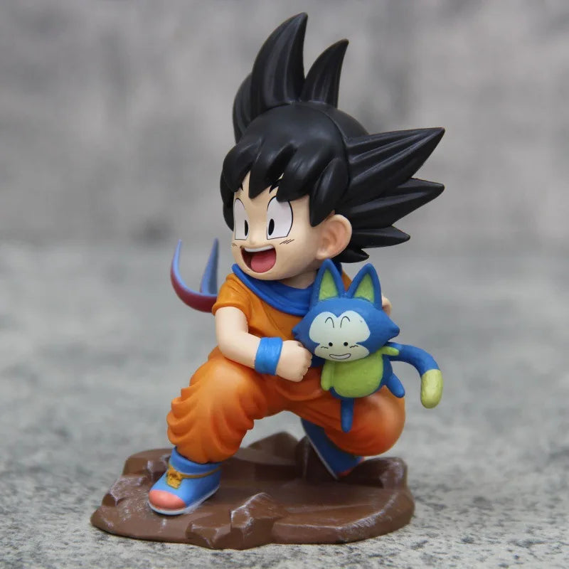 Dragon Ball Kawaii Figurine Childhood Son Goku Hold Puaru Action Figures Anime Model Doll Collection Desktop Decoration Toy