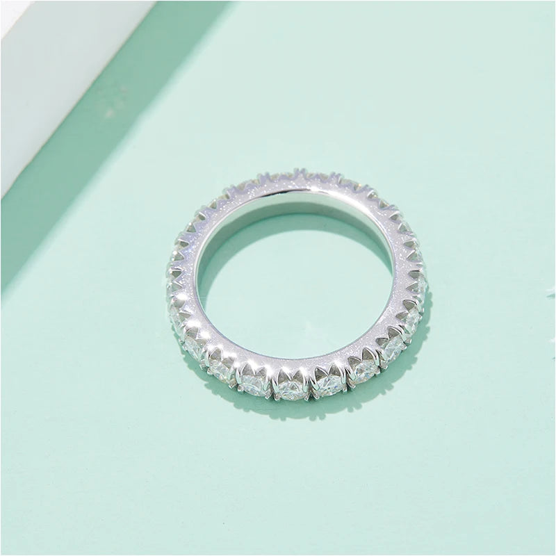 GEM'S BALLET 3.0 MM Round Colorless Moissanite Classic Eternity Wedding Band Scallop Pave Set Moissanite Eternity Ring