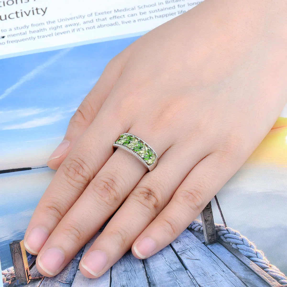 Natural Diopside Peridot Solid Silver Rings 1.5 Carats Genuine Gemstone S925 Fine Jewelry Daily Simple Style Birthday Gifts