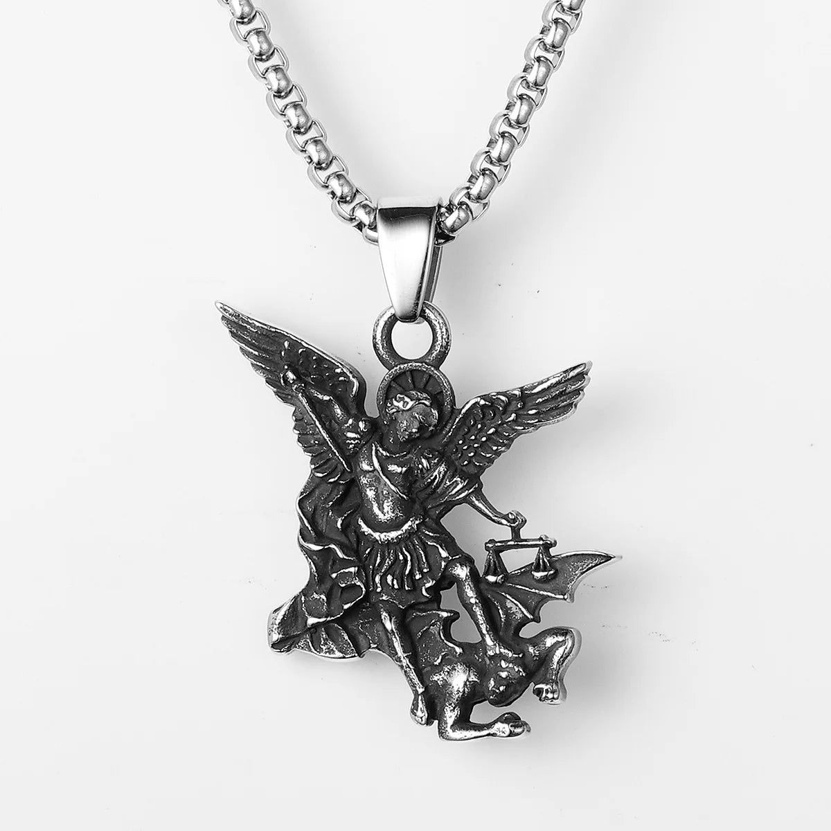 Angel St.Michael Satan Stainless Steel Men Necklaces Pendant Chain Powerful Amulet Vintage For Women Jewelry Gifts Wholesale