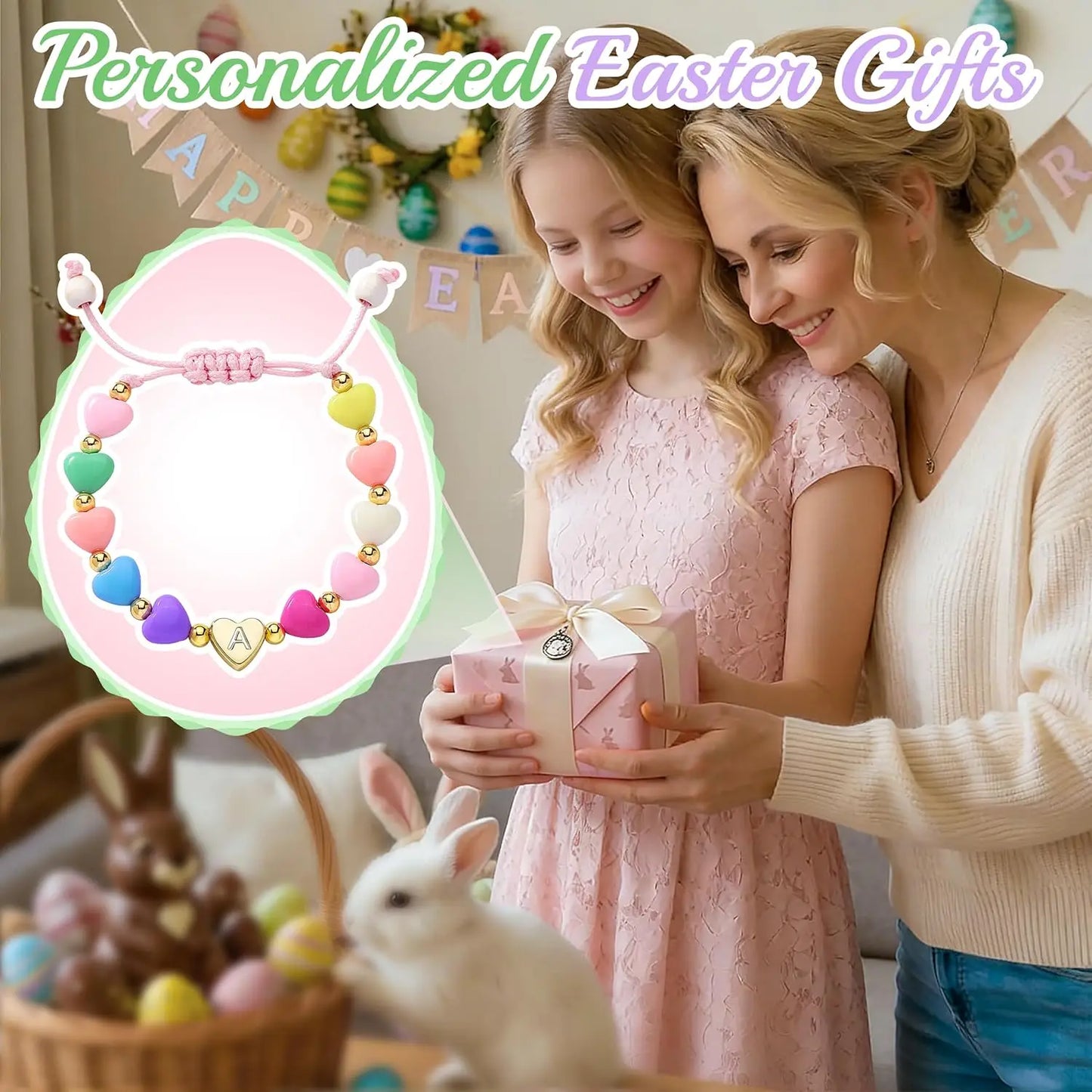Easter Basket Stuffers for Teen Girls Kids Women,  Letter A-Z Charm Bracelet, Birthday Gifts for Ganddaughter, Sisters, Toddler