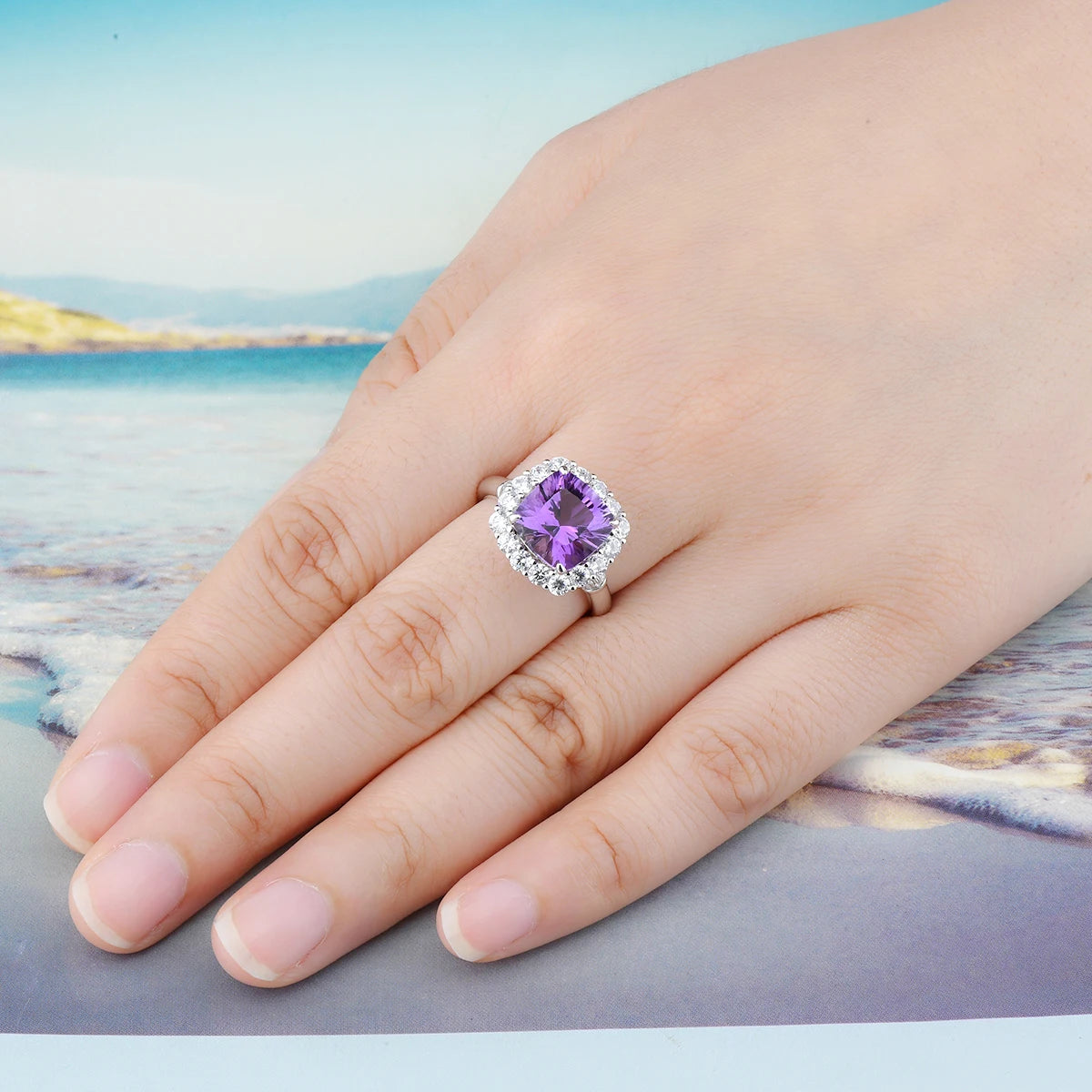 Natural Brazil Amethyst Sterling Silver Rings 4.2 Carats Genuine Birthstone Romantic Classic Fine Jewelry Style Birthday Gifts