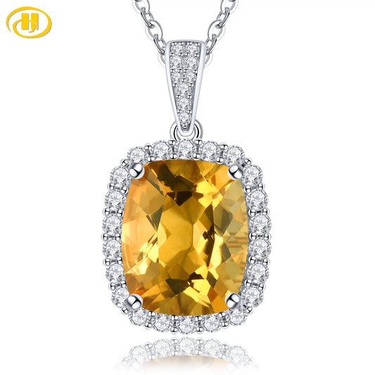 Natural Citrine Solid Sterling Silver Pendants 2.7 Carats Genuine Yellow Crystal Classic Women's Fine Jewelry S925 Gifts