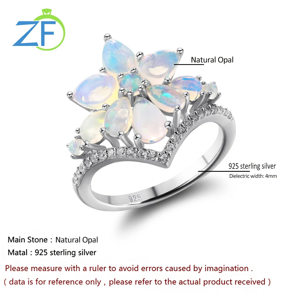 GZ ZONGFA Genuine Natural Opal Ring 925 Sterling Silver for Women Gemstone Custom Flower Engagement Ring Fashion Fine Jewelry