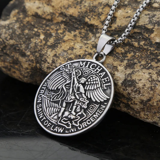 Angel Warlord personality Vintage titanium steel round brand pendant Hip Hop men stainless steel necklace wholesale
