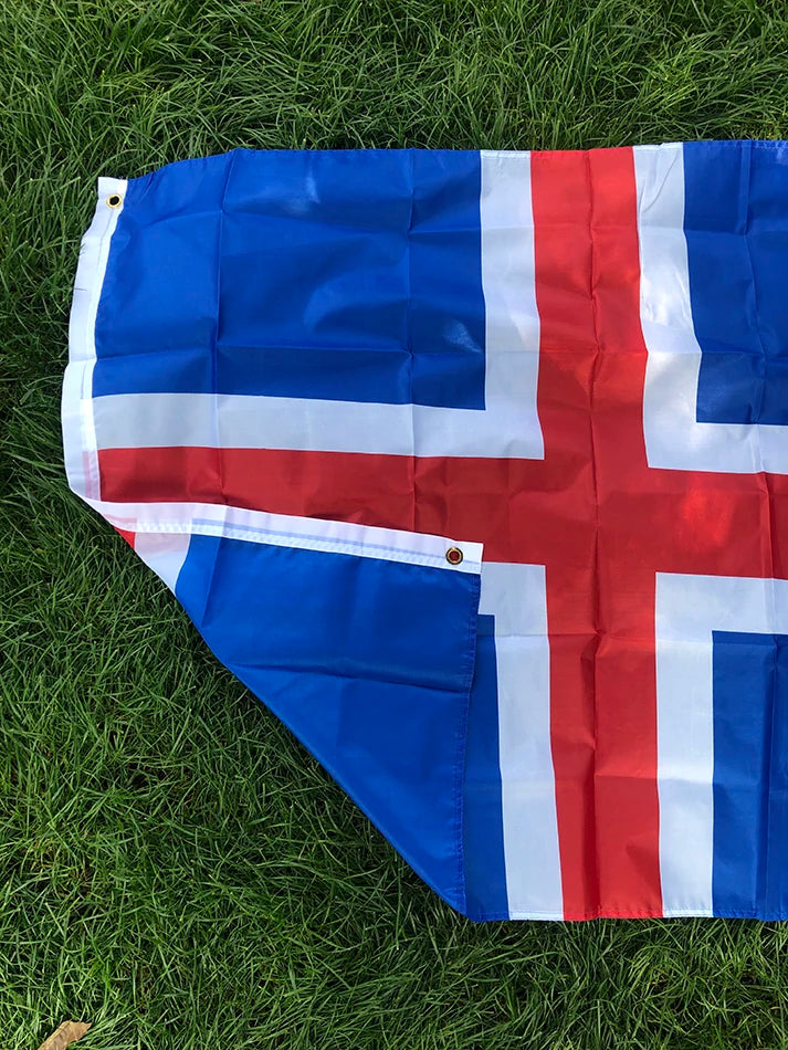 SKY ]FLAG free shipping 90x150cm Iceland National Flag 3x5FT polyester red cross is isl iceland Blue Icelandic flag Banner