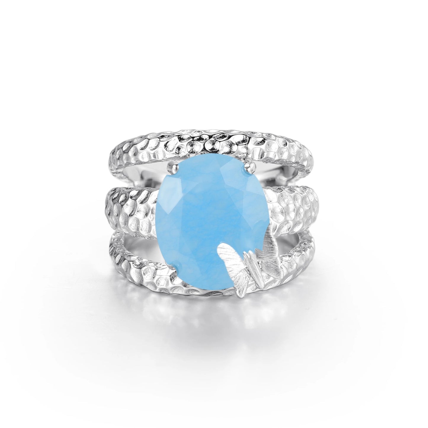 GEM'S BALLET Natural Aqua-blue Calcedony Gemstone Statement Ring Boho Sterling Silver Butterfly Ring Fine Jewelry Gift For Mom Aqua-blue Calcedony CHINA