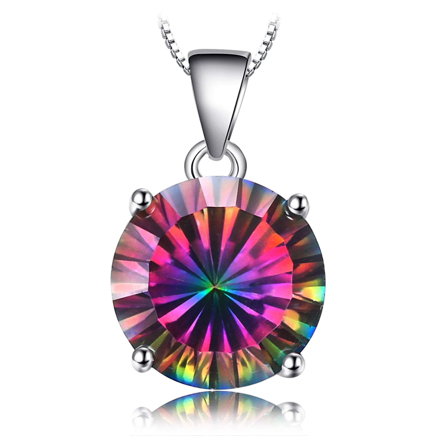 JewelryPalace Natual Multiple Cut Rainbow Fire Mystic Quartz Solid 925 Sterling Silver Pendant Necklace for Women No Chain