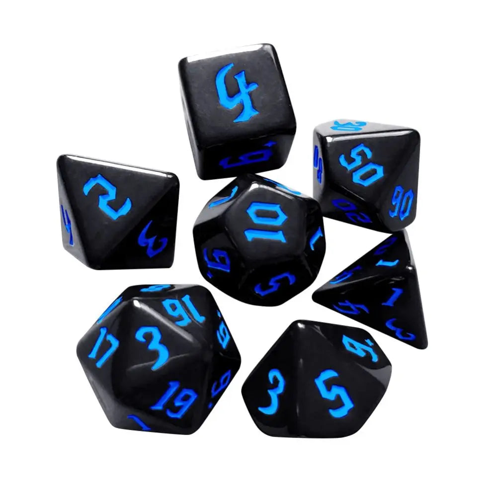 7pcs/set Multifaceted Digital Dice Set Acrylic Table Game Opaque Polyhedral Dices for DND Dice Tabletop Role-Playing Game Blue