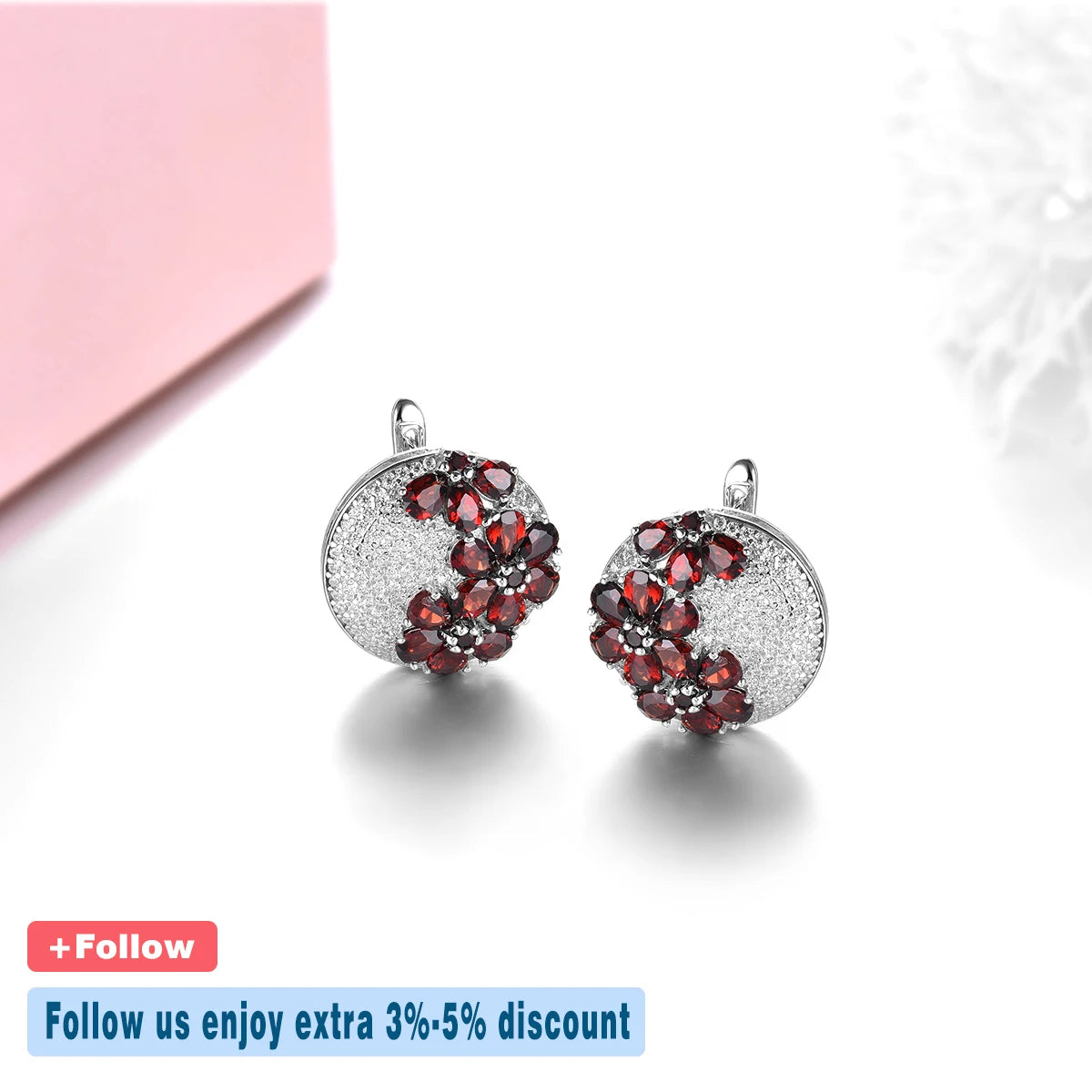 Natural Red Garnet Solid Silver Clip Earring 5.2 Carats Genuine Garnet Faced Cut Elegant Romantic Style S925 Engagement Wedding