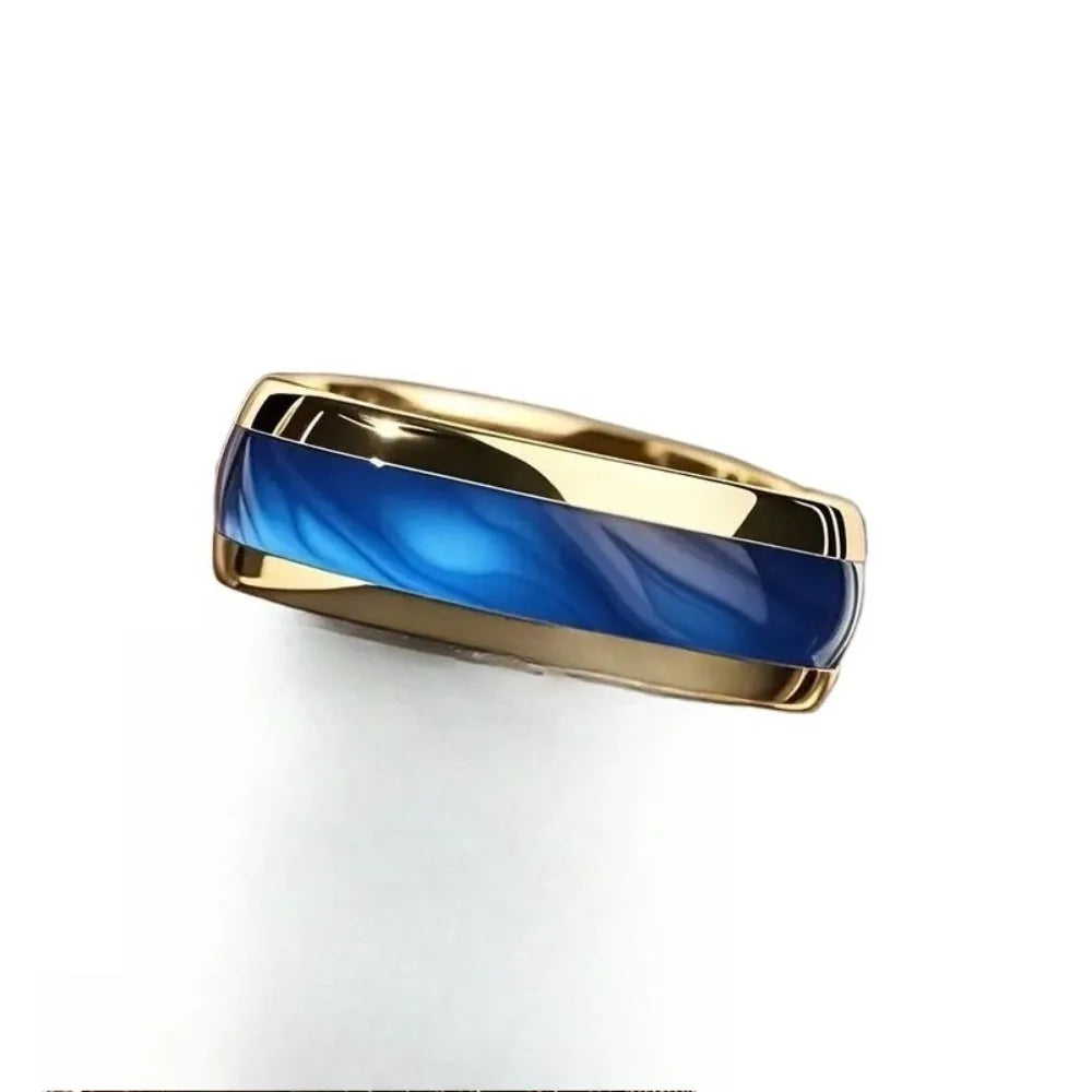 8MM Fashion Sapphire Stainless Steel Ring Women Men Engagement Wedding Band Jewelry Gold Color Personality Steel Ring for Gift