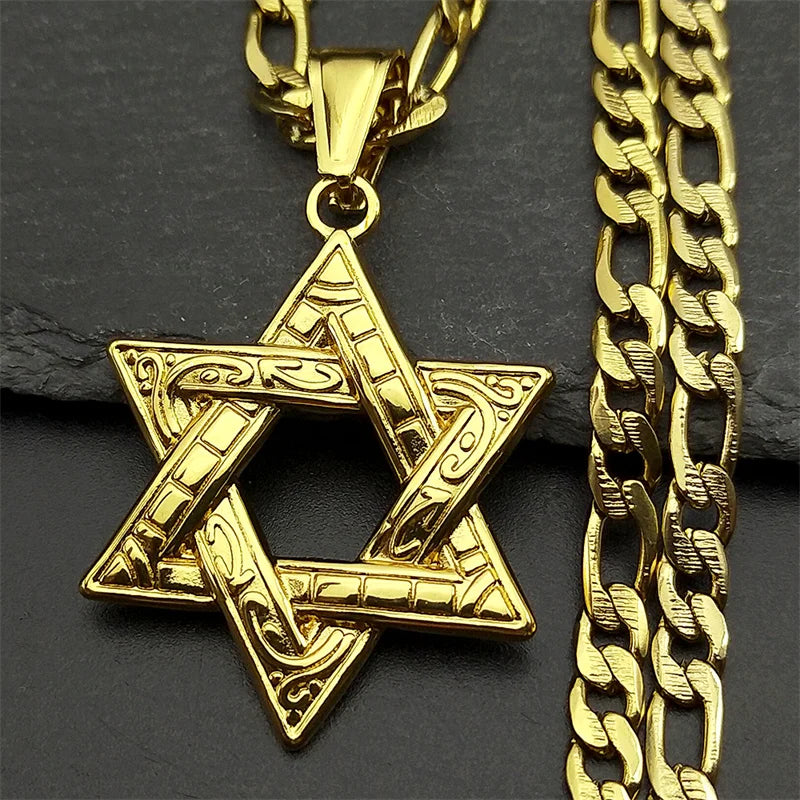Stainless Steel Star of David Pendant, Jewish Six-Pointed Symbol Necklace, Available in Gold and Silver, Jewelry Accessory