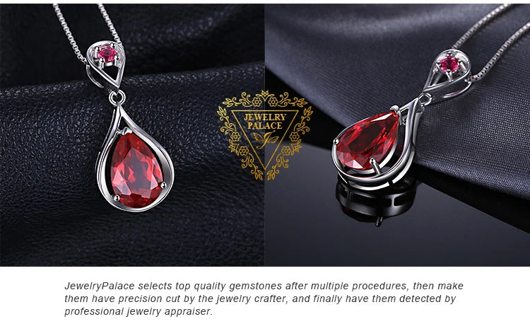 JewelryPalace Water Drop 3.8ct Created Ruby 925 Sterling Silver Pendant Necklace for Women No Chain