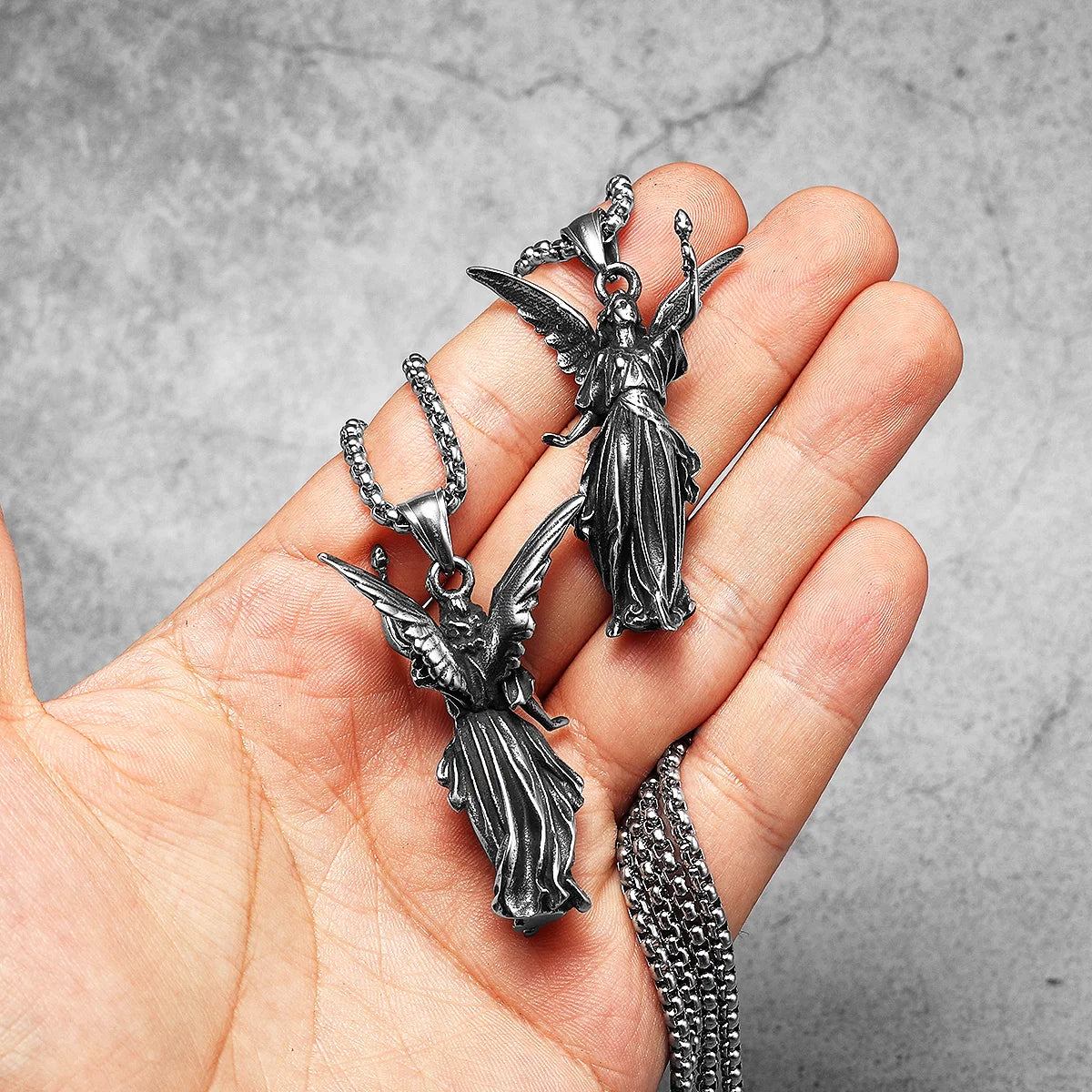 Angel Statue of Liberty Stainless Steel Men Necklaces Pendant Chain Powerful Amulet Vintage for Women Jewelry Gifts Wholesale