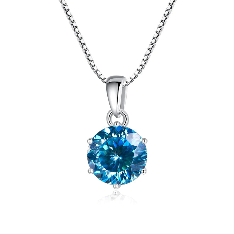Butterflykiss 1CT 100 Faced Cut Moissanite Solitaire Drop Necklaces Gold Plated Pendant Real S925 Silver Chain Jewelry For Women Glacier Blue 1.0CT 45cm